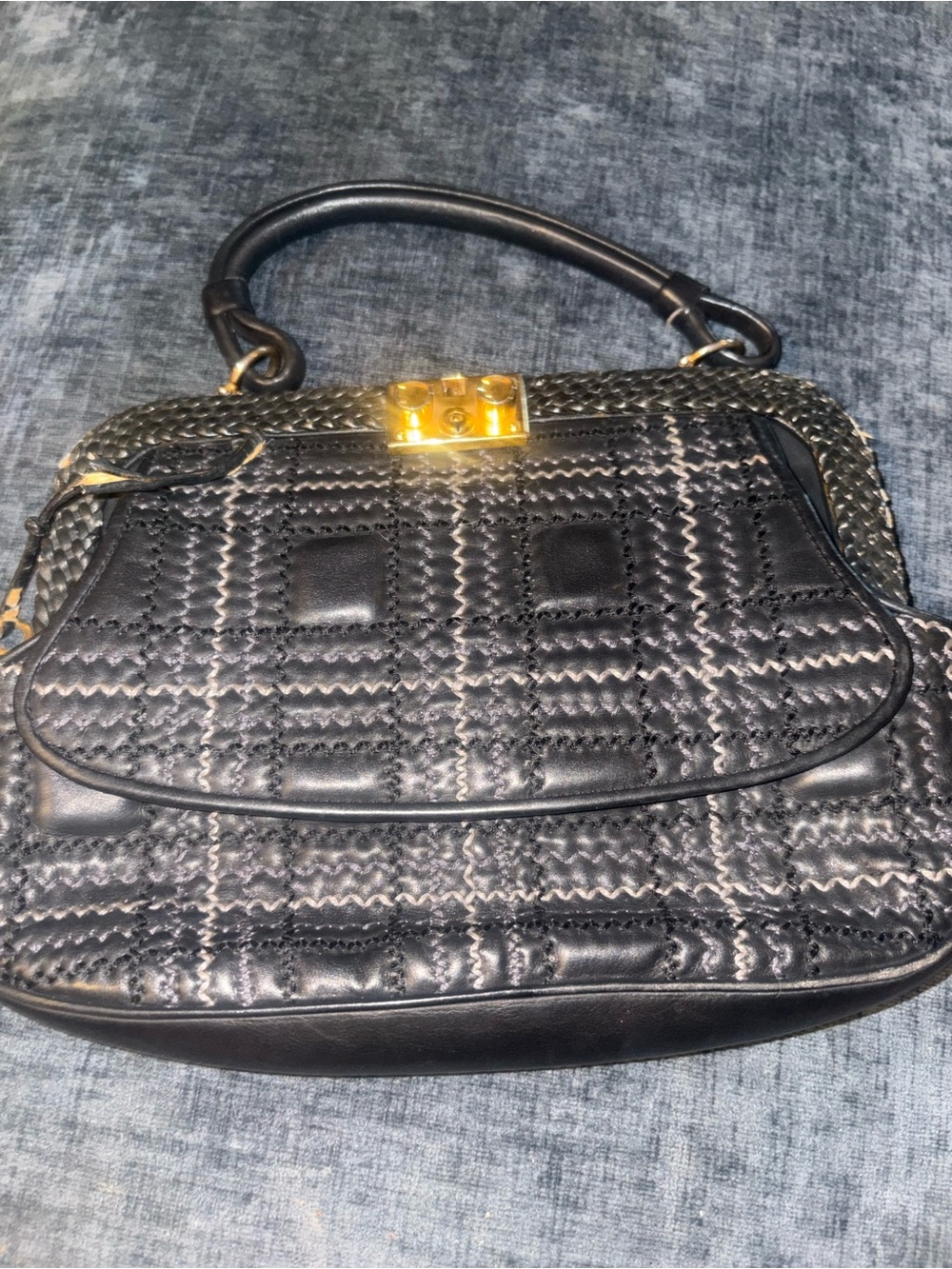 Vintage 60s 70s Saks Fifth Avenue Italy Leather Top Handle Bag Quilted Purse